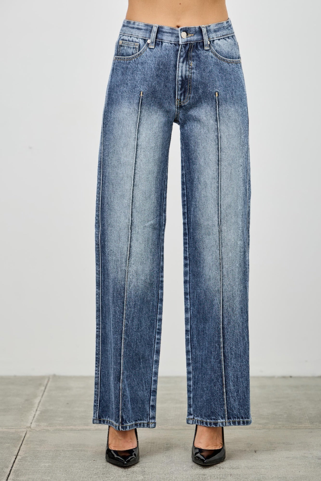 Saige Mid Rise Baggy Straight With Pintuck Jeans-SAIGE DENIM-Reef Love