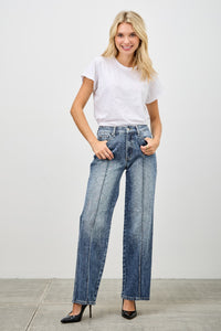 Saige Mid Rise Baggy Straight With Pintuck Jeans-SAIGE DENIM-Reef Love