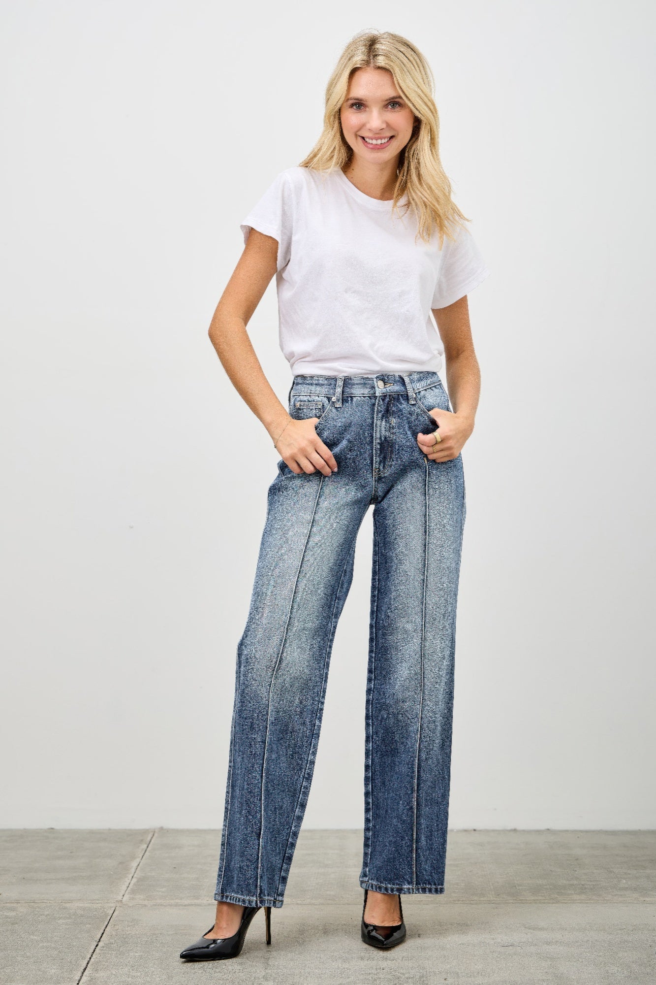 Saige Mid Rise Baggy Straight With Pintuck Jeans-SAIGE DENIM-Reef Love