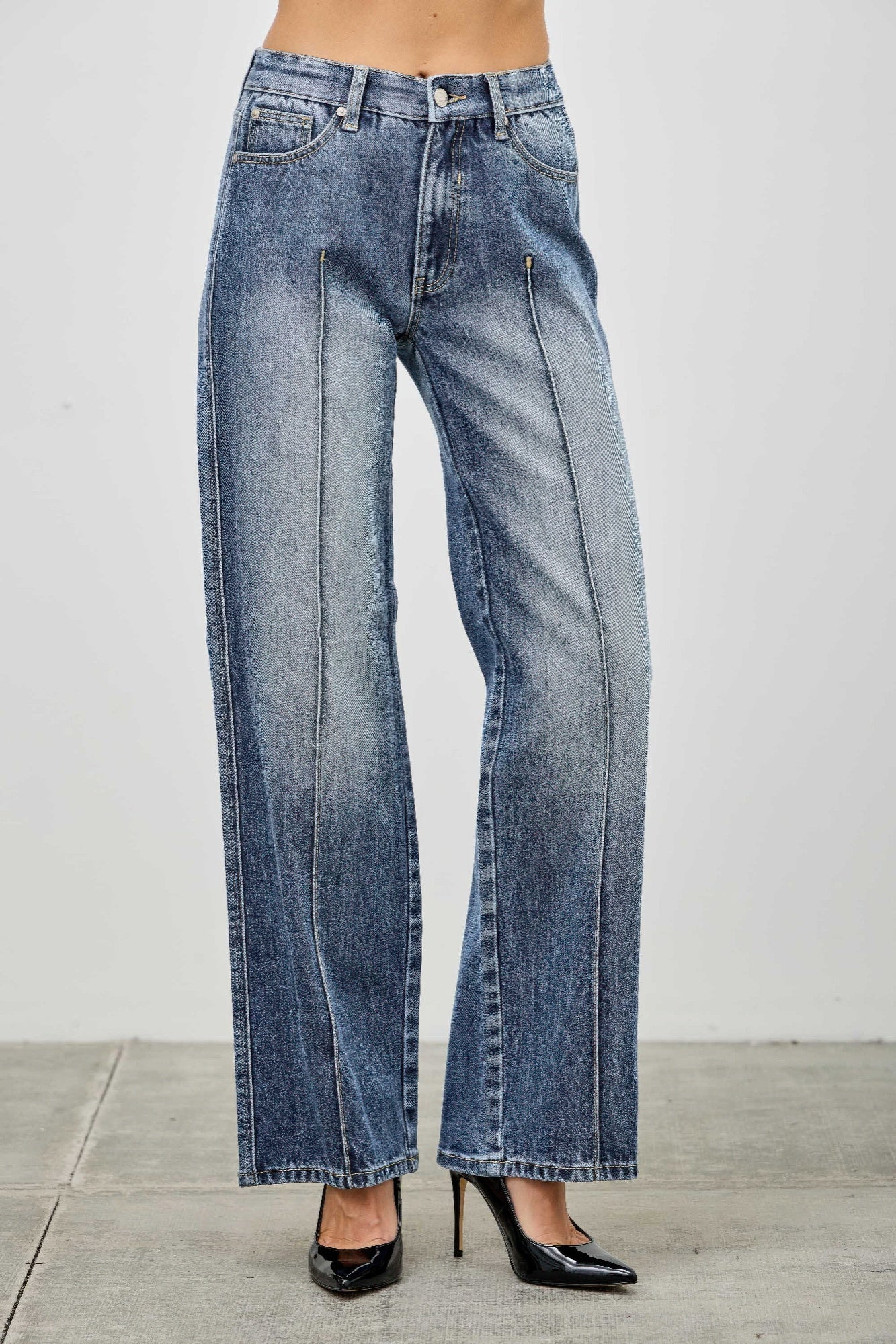 Saige Mid Rise Baggy Straight With Pintuck Jeans-SAIGE DENIM-Reef Love