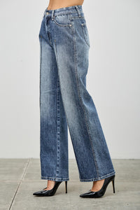 Saige Mid Rise Baggy Straight With Pintuck Jeans-SAIGE DENIM-Reef Love