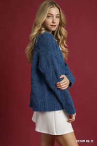 Cable Knit Cozy Sweater, Denim Blue-Reef Love