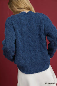 Cable Knit Cozy Sweater, Denim Blue-Reef Love