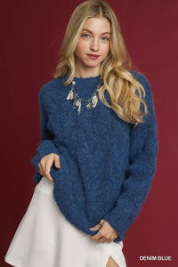 Cable Knit Cozy Sweater, Denim Blue-Reef Love