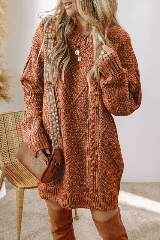 Cable Knit Drop Shoulder Sweater Dress