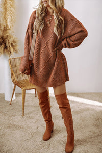 Cable Knit Drop Shoulder Sweater Dress