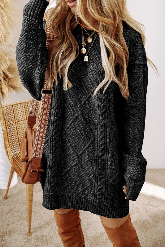 Cable Knit Drop Shoulder Sweater Dress