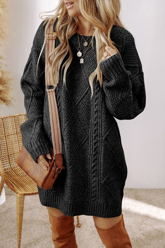 Cable Knit Drop Shoulder Sweater Dress