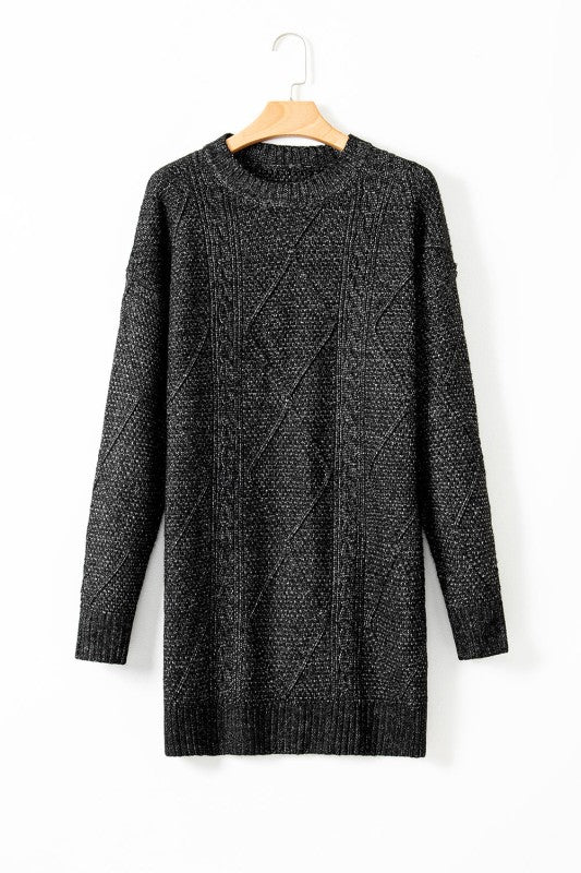 Cable Knit Drop Shoulder Sweater Dress