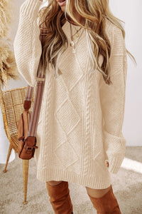 Cable Knit Drop Shoulder Sweater Dress