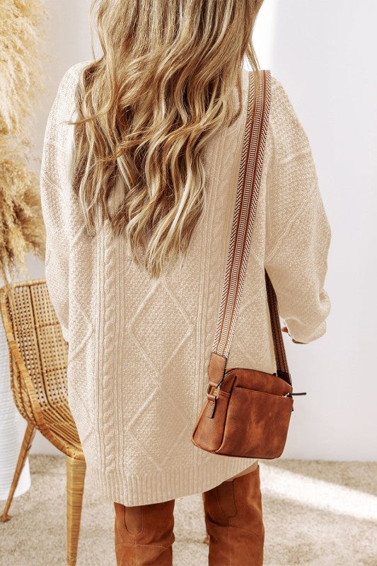Cable Knit Drop Shoulder Sweater Dress