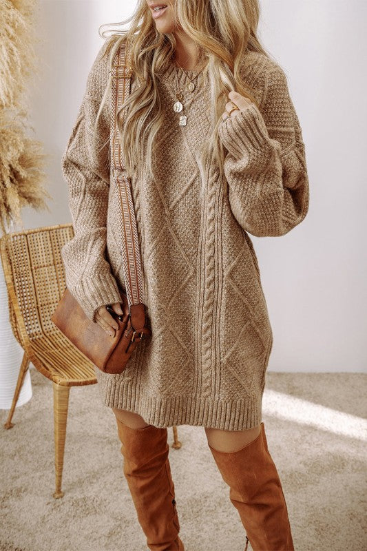 Cable Knit Drop Shoulder Sweater Dress