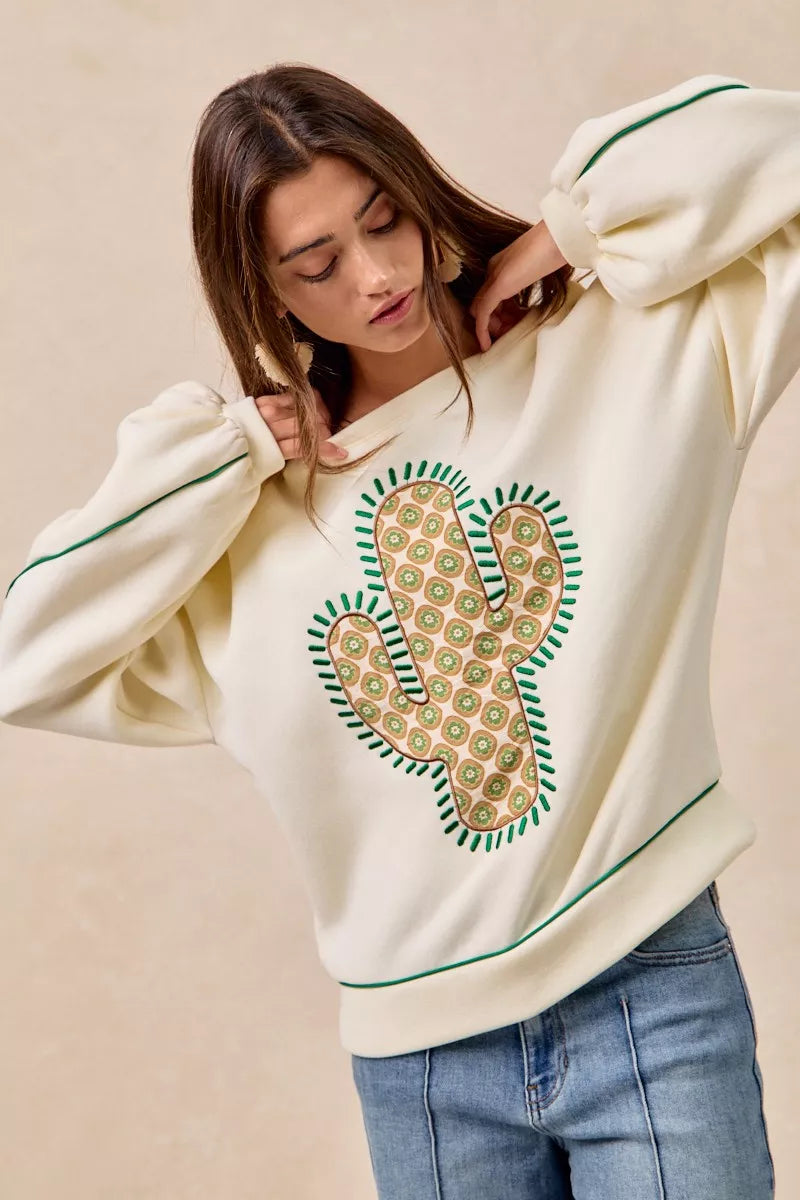Cactus Embroidered Fleece Sweatshirt