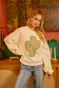 Cactus Embroidered Fleece Sweatshirt
