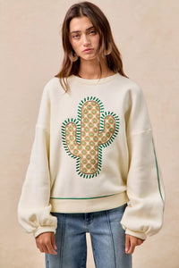 Cactus Embroidered Fleece Sweatshirt