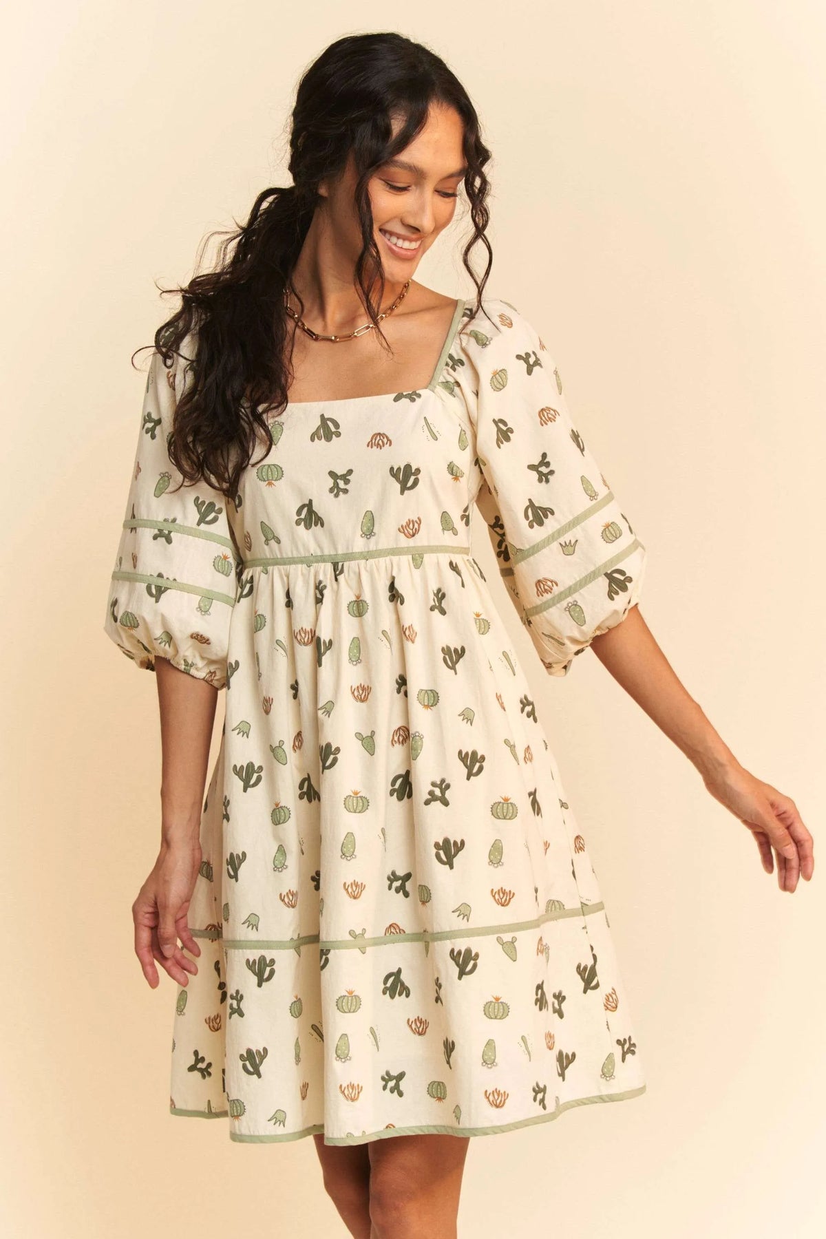 Cactus Printed Poplin Mini Dress-Add a playful twist to your warm-weather wardrobe with this women's Cactus Printed Poplin Mini Dress—a must-have for fans of fun, breezy summer staple dresses. -Reef Love Boho-Chic Boutique