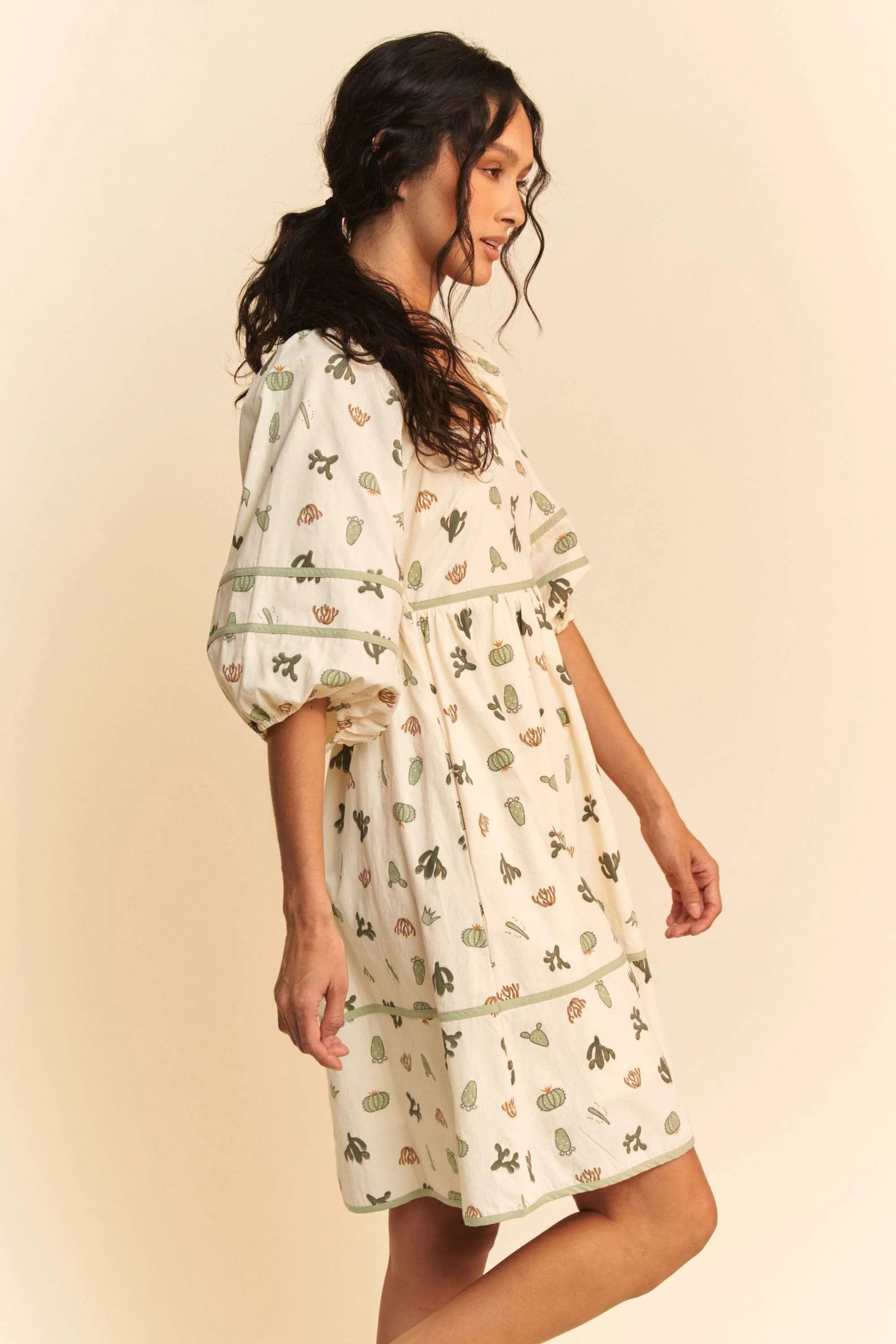 Cactus Printed Poplin Mini Dress-Add a playful twist to your warm-weather wardrobe with this women's Cactus Printed Poplin Mini Dress—a must-have for fans of fun, breezy summer staple dresses. -Reef Love Boho-Chic Boutique