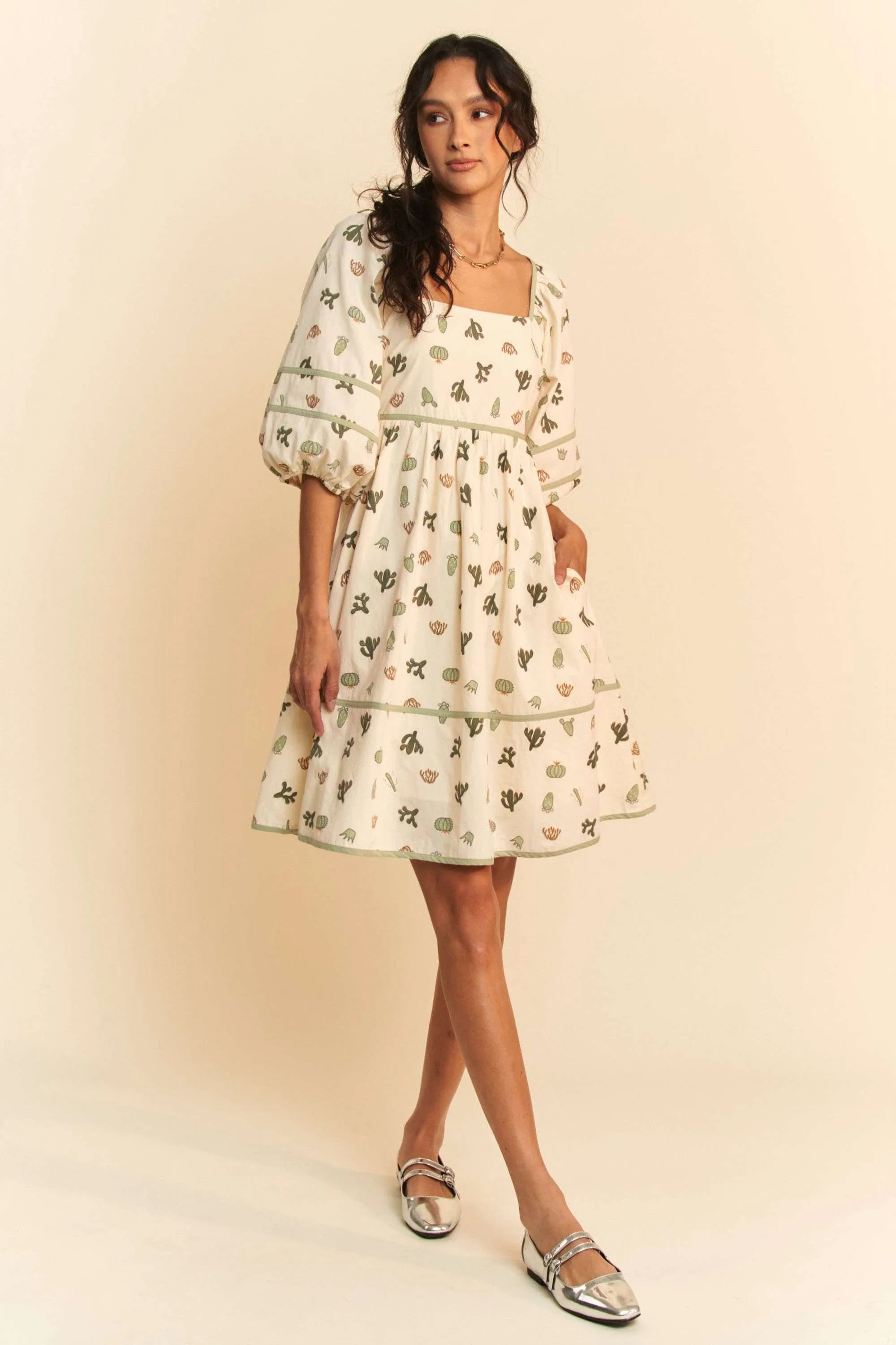 Cactus Printed Poplin Mini Dress-Add a playful twist to your warm-weather wardrobe with this women's Cactus Printed Poplin Mini Dress—a must-have for fans of fun, breezy summer staple dresses. -Reef Love Boho-Chic Boutique