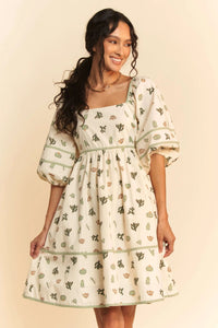 Cactus Printed Poplin Mini Dress-Add a playful twist to your warm-weather wardrobe with this women's Cactus Printed Poplin Mini Dress—a must-have for fans of fun, breezy summer staple dresses. -Reef Love Boho-Chic Boutique
