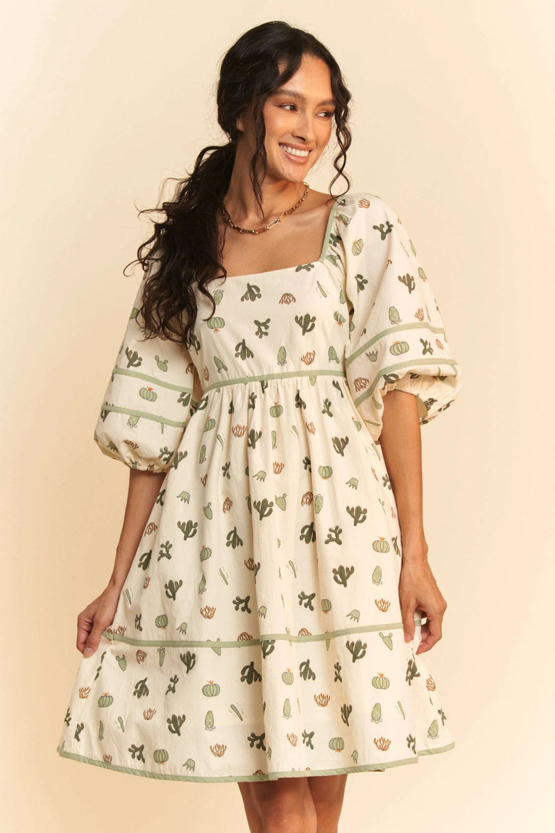 Cactus Printed Poplin Mini Dress-Add a playful twist to your warm-weather wardrobe with this women's Cactus Printed Poplin Mini Dress—a must-have for fans of fun, breezy summer staple dresses. -Reef Love Boho-Chic Boutique