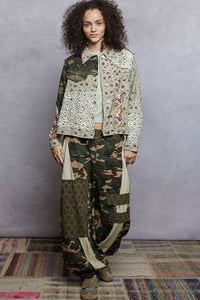 Camo, Crochet & Floral Mixed Media Trucker Jacket