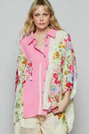 Candy Pink Thermal and Crochet Lace Mix Blouse with Floral Pattern-This shirt combines the cozy warmth of thermal fabric with delicate crochet lace details and a charming floral pattern. The mix of patterns creates a unique look -Reef Love