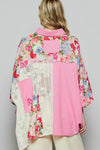 Candy Pink Thermal and Crochet Lace Mix Blouse with Floral Pattern-This shirt combines the cozy warmth of thermal fabric with delicate crochet lace details and a charming floral pattern. The mix of patterns creates a unique look -Reef Love