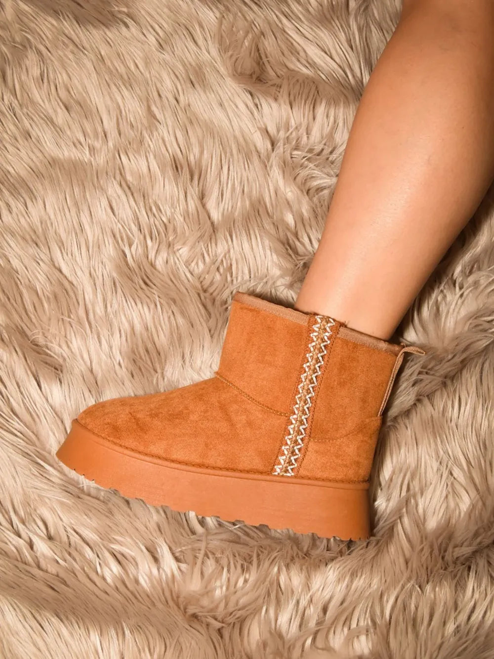 Caramel Suede Low Ankle Boots-Caramel Suede Low Ankle Boots. The Round Toe Platform Boots are a trendy and stylish footwear option that combines fashion with comfort. 
