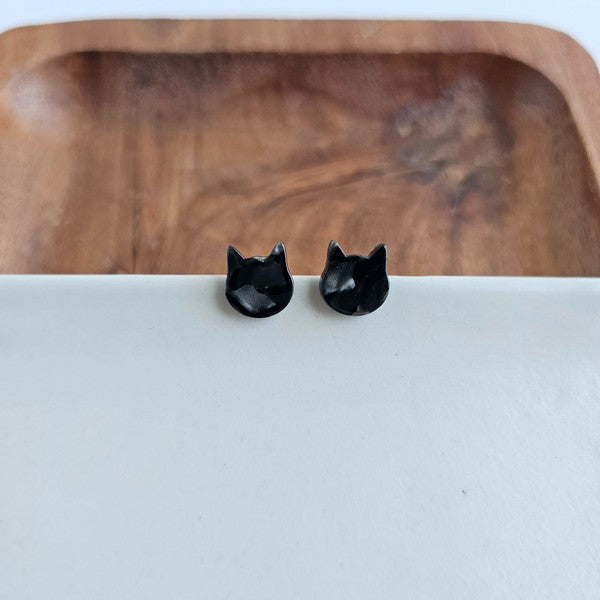 Shop Cat Studs - Black-Adorable black cat stud earrings made from lightweight acetate with hypoallergenic posts. Purr-fect for Halloween or year-round feline-inspired style.-available at Reef Love online boho-chic boutique