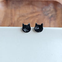 Shop Cat Studs - Black-Adorable black cat stud earrings made from lightweight acetate with hypoallergenic posts. Purr-fect for Halloween or year-round feline-inspired style.-available at Reef Love online boho-chic boutique