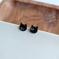 Shop Cat Studs - Black-Adorable black cat stud earrings made from lightweight acetate with hypoallergenic posts. Purr-fect for Halloween or year-round feline-inspired style.-available at Reef Love online boho-chic boutique