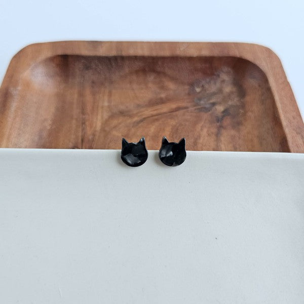 Shop Cat Studs - Black-Adorable black cat stud earrings made from lightweight acetate with hypoallergenic posts. Purr-fect for Halloween or year-round feline-inspired style.-available at Reef Love online boho-chic boutique