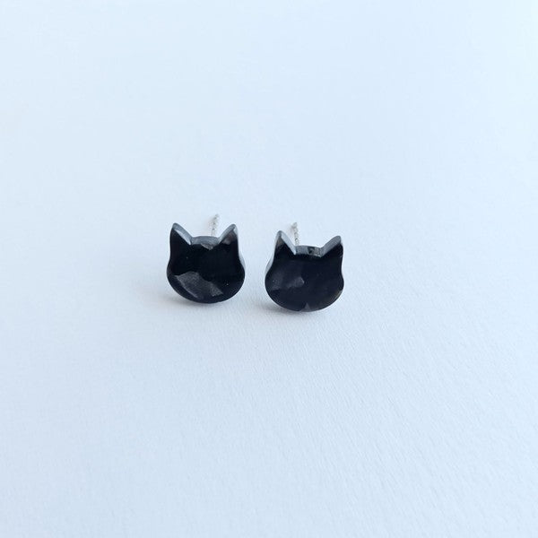 Shop Cat Studs - Black-Adorable black cat stud earrings made from lightweight acetate with hypoallergenic posts. Purr-fect for Halloween or year-round feline-inspired style.-available at Reef Love online boho-chic boutique