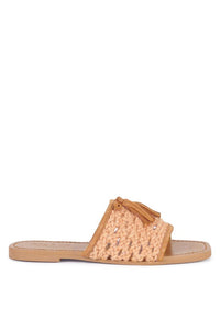 Shop Cedar Handwoven Natural Tassel Slide Sandals-available at Reef Love online boho-chic boutique