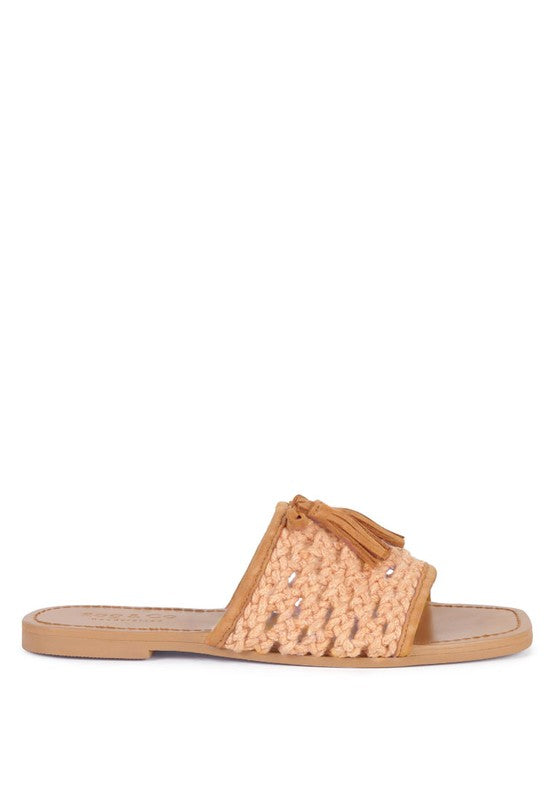 Shop Cedar Handwoven Natural Tassel Slide Sandals-available at Reef Love online boho-chic boutique