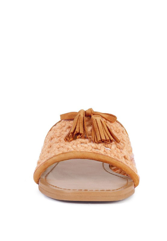 Shop Cedar Handwoven Natural Tassel Slide Sandals-available at Reef Love online boho-chic boutique