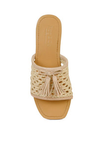 Shop Cedar Handwoven Natural Tassel Slide Sandals-available at Reef Love online boho-chic boutique