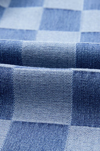 Checker Denim Wide Leg Jeans