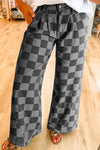 Checker Denim Wide Leg Jeans