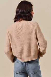 Checkered Plaid Tape Lace Up Sweater, Beige