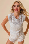Chevron Pointelle Pearl Knit Sleeveless Sweater-Reef Love