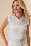 Chevron Pointelle Pearl Knit Sleeveless Sweater-Reef Love