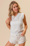 Chevron Pointelle Pearl Knit Sleeveless Sweater-Reef Love
