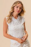 Chevron Pointelle Pearl Knit Sleeveless Sweater-Reef Love