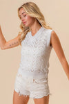 Chevron Pointelle Pearl Knit Sleeveless Sweater-Reef Love