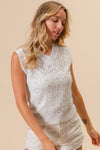 Chevron Pointelle Pearl Knit Sleeveless Sweater-Reef Love