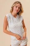 Chevron Pointelle Pearl Knit Sleeveless Sweater-Reef Love