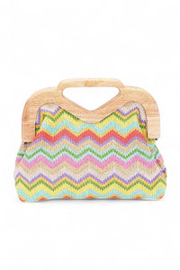 Chevron Print Faux Straw Wooden Frame Clutch Bag- Boho Chic Styles by Reef Love