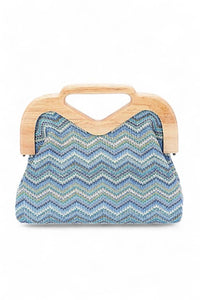Chevron Print Faux Straw Wooden Frame Clutch Bag- Boho Chic Styles by Reef Love