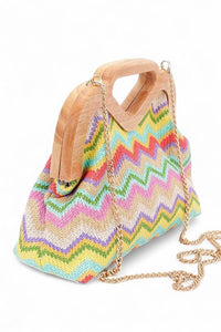 Chevron Print Faux Straw Wooden Frame Clutch Bag- Boho Chic Styles by Reef Love